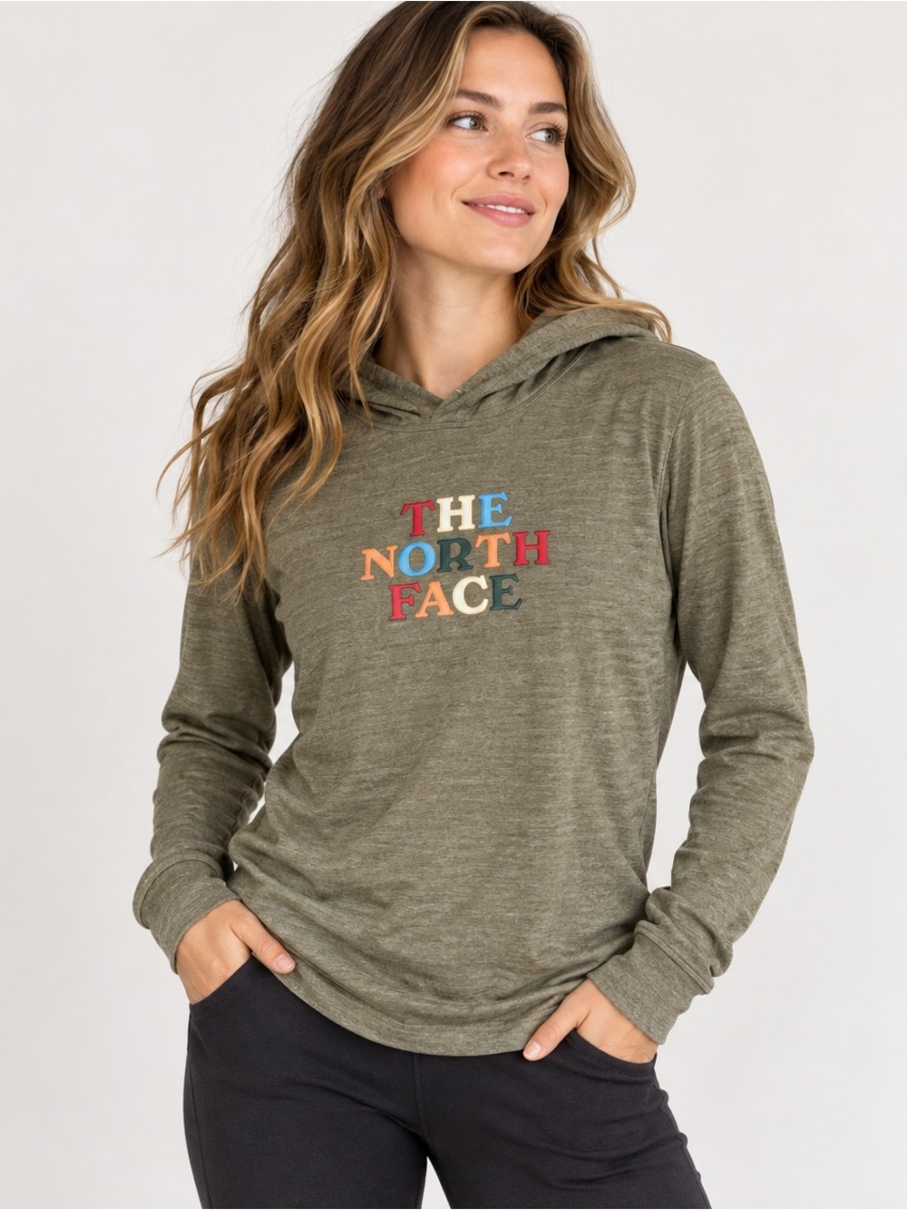 The North Face Lightweight Hoodie Spell Out Green Pullover Womens Small
